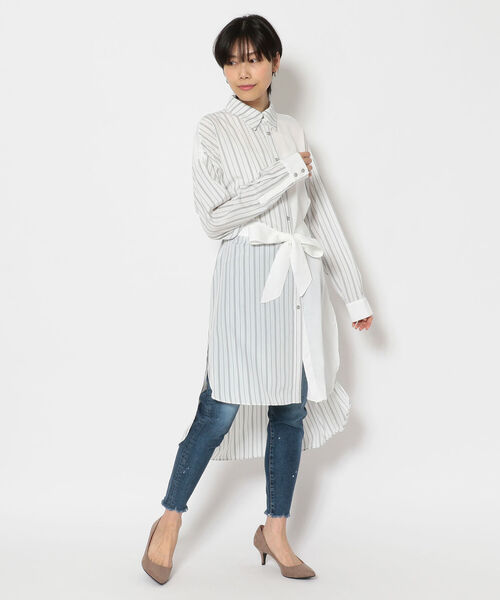 AULA AILA（アウラアイラ）の「AULA AILA（アウラアイラ）別注ストライプコンビロングシャツ（シャツ/ブラウス・レディース・ホワイト・FREE）」の5枚目の写真