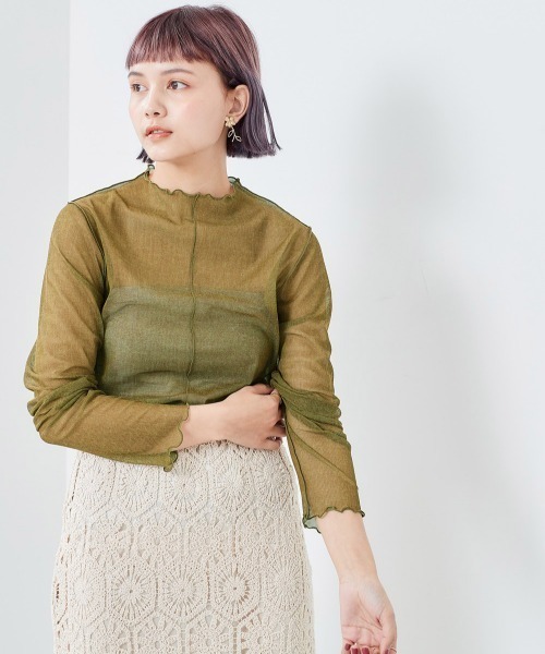 cepo（セポ）の「チュールハイネックプルオーバー（Tシャツ/カットソー・レディース・ベージュ/パープル/グリーン・M）」の2枚目の写真