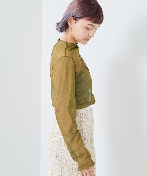 cepo（セポ）の「チュールハイネックプルオーバー（Tシャツ/カットソー・レディース・ベージュ/パープル/グリーン・M）」の9枚目の写真