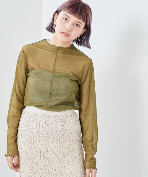 cepo（セポ）の「チュールハイネックプルオーバー（Tシャツ/カットソー・レディース・ベージュ/パープル/グリーン・M）」の11枚目の写真