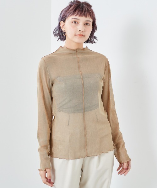 cepo（セポ）の「チュールハイネックプルオーバー（Tシャツ/カットソー・レディース・ベージュ/パープル/グリーン・M）」の4枚目の写真