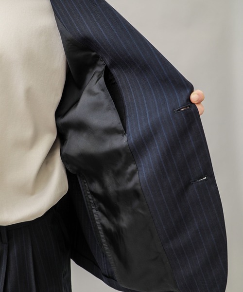 BESPOKE TOKYO(ビスポークトウキョウ)の「【BESPOKE TOKYO】DRY SYSTEM STRIPE 2B RAGLAN SLEEVE LOOSE JACKET(テーラードジャケット・メンズ・ネイビー/ストライプ・1/2/3)」の3枚目の写真