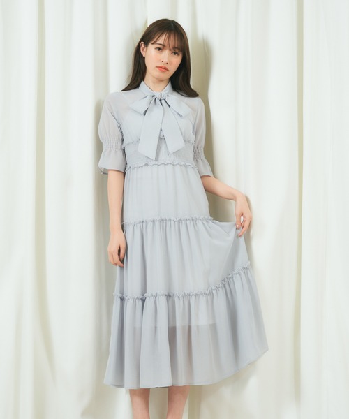 MIIA（ミーア）の「半袖シアーティアードワンピース（ワンピース