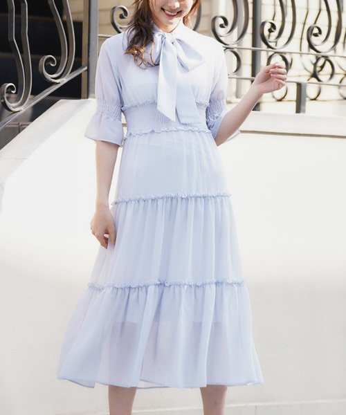 ciel ホワイトティアードドレス 半袖 MIIA（ミーア）の「半袖シアーティアードワンピース（ワンピース