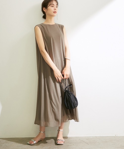 ROPE'（ロペ）の「【新色追加】【洗える】【一部WEB限定】エスパンディノースリーブワンピース（ワンピース・レディース・ブラック/グレー/ピンク/マスタード/ブラウン・38）」の4枚目の写真