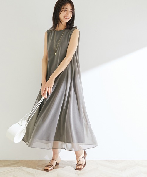 ROPE'（ロペ）の「【新色追加】【洗える】【一部WEB限定】エスパンディノースリーブワンピース（ワンピース・レディース・ブラック/グレー/ピンク/マスタード/ブラウン・38）」の3枚目の写真