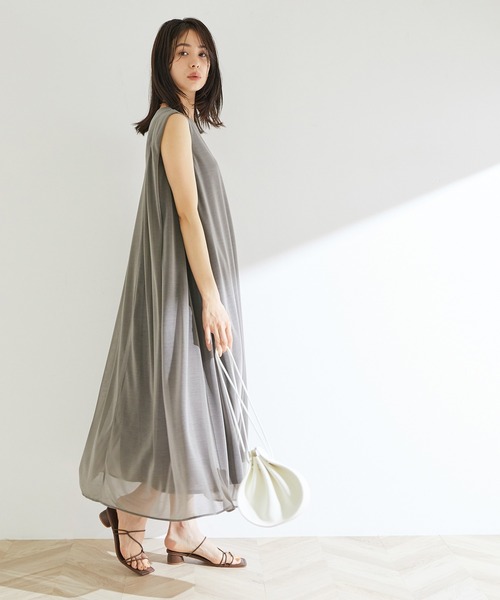 ROPE'（ロペ）の「【新色追加】【洗える】【一部WEB限定】エスパンディノースリーブワンピース（ワンピース・レディース・ブラック/グレー/ピンク/マスタード/ブラウン・38）」の14枚目の写真