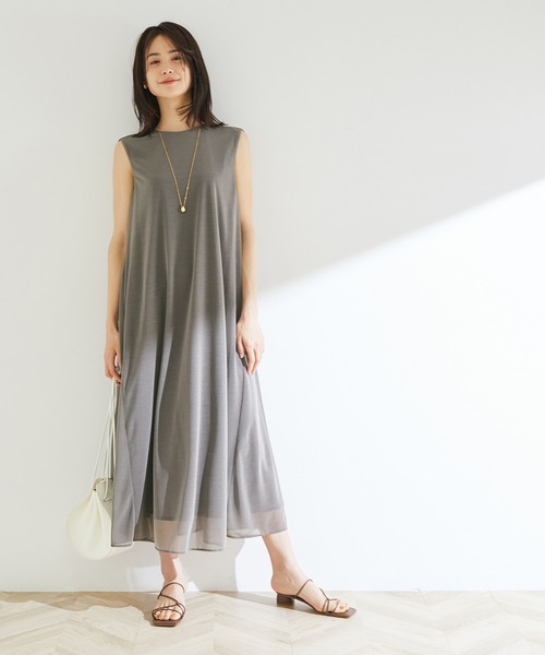 ROPE'（ロペ）の「【新色追加】【洗える】【一部WEB限定】エスパンディノースリーブワンピース（ワンピース・レディース・ブラック/グレー/ピンク/マスタード/ブラウン・38）」の9枚目の写真