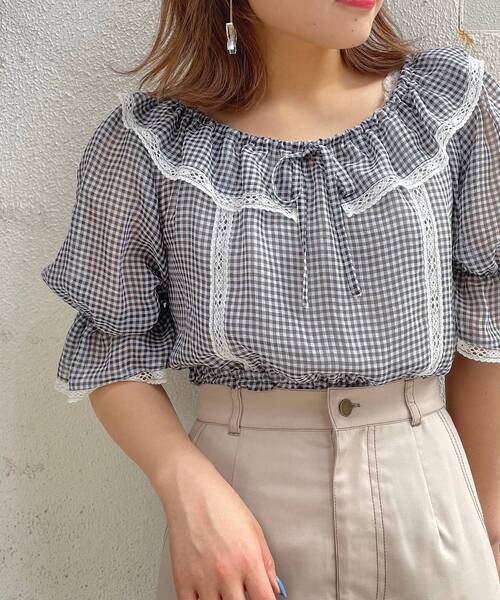 MAJESTIC LEGON（マジェスティックレゴン）の「ガーリーパターンフリルブラウス（シャツ/ブラウス・レディース・ブラック系その他/イエロー系その他/ホワイト系その他2/ブルー系その他2・SMALL/MEDIUM）」の21枚目の写真