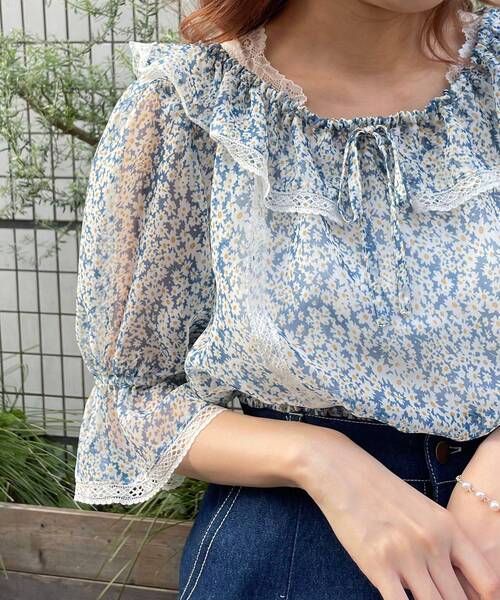 MAJESTIC LEGON（マジェスティックレゴン）の「ガーリーパターンフリルブラウス（シャツ/ブラウス・レディース・ブラック系その他/イエロー系その他/ホワイト系その他2/ブルー系その他2・SMALL/MEDIUM）」の18枚目の写真