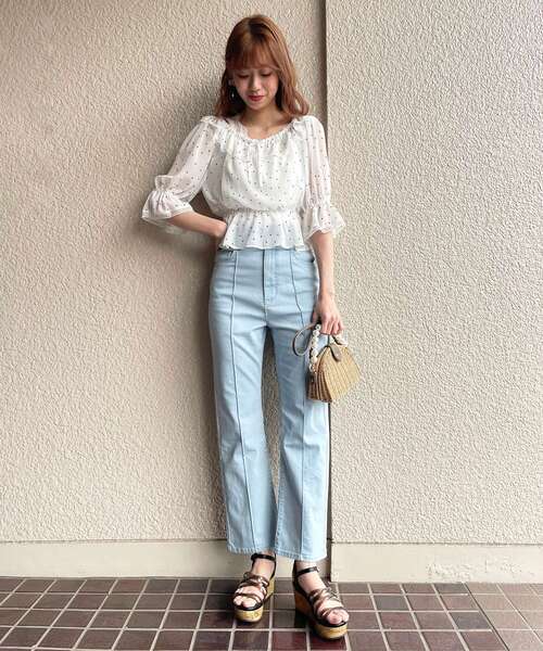 MAJESTIC LEGON（マジェスティックレゴン）の「ガーリーパターンフリルブラウス（シャツ/ブラウス・レディース・ブラック系その他/イエロー系その他/ホワイト系その他2/ブルー系その他2・SMALL/MEDIUM）」の13枚目の写真