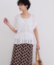 MADEMOISELLE ROPE' | 【インナー付き】シアーシャーリングギャザートップス(Tシャツ/カットソー)