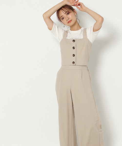 mysty woman（ミスティウーマン）の「ビスチェワイドパンツセット 949037（サロペット/オーバーオール・レディース・グリーン/モカ/ベージュ系その他/オレンジ/ブラック・FREE）」の3枚目の写真