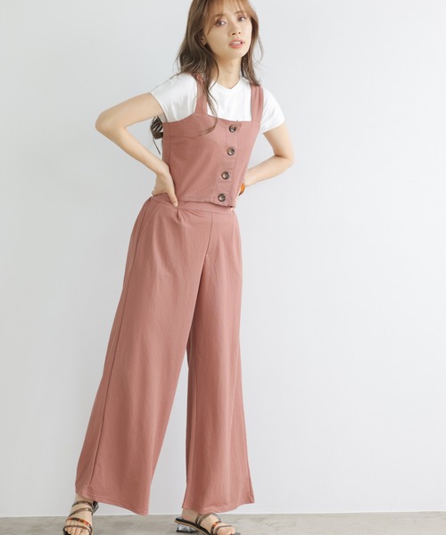 mysty woman（ミスティウーマン）の「ビスチェワイドパンツセット 949037（サロペット/オーバーオール・レディース・グリーン/モカ/ベージュ系その他/オレンジ/ブラック・FREE）」の5枚目の写真