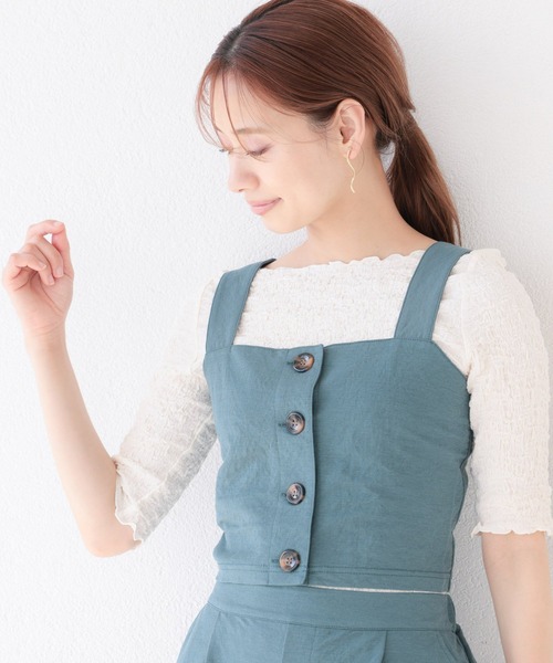 mysty woman（ミスティウーマン）の「ビスチェワイドパンツセット 949037（サロペット/オーバーオール・レディース・グリーン/モカ/ベージュ系その他/オレンジ/ブラック・FREE）」の6枚目の写真