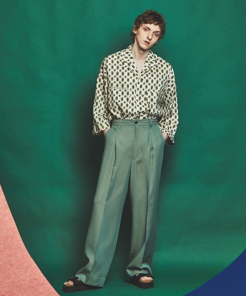 ス*ビ様 メゾンスペシャル　ションヘルツイルワンタックワイドパンツ　グリーン　2 UNISEX》【Italian Dead Stock Fabric】Three-tuck Wide Pants/スリー