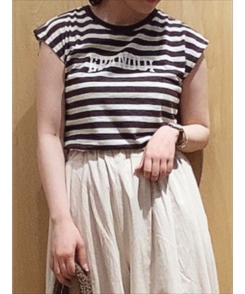 Samansa Mos2（サマンサ モスモス）の「ロゴプリント柄アソートノースリーブ（Tシャツ/カットソー・レディース・オフホワイト/ベージュ/ブラウン/ブラック・ﾌﾘ-）」の4枚目の写真