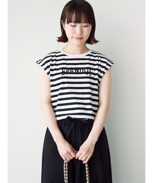 Samansa Mos2（サマンサ モスモス）の「ロゴプリント柄アソートノースリーブ（Tシャツ/カットソー・レディース・オフホワイト/ベージュ/ブラウン/ブラック・ﾌﾘ-）」の2枚目の写真