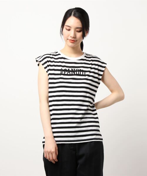 Samansa Mos2（サマンサ モスモス）の「ロゴプリント柄アソートノースリーブ（Tシャツ/カットソー・レディース・オフホワイト/ベージュ/ブラウン/ブラック・ﾌﾘ-）」の7枚目の写真