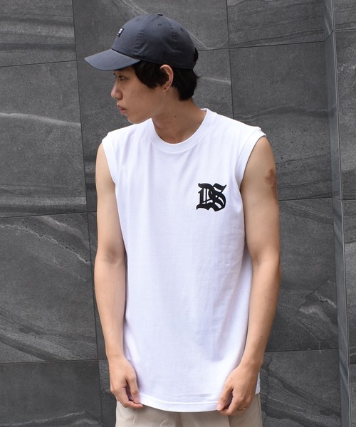 DOUBLE STEAL（ダブルスティール）の「DS One Point スリーブレスTシャツ（タンクトップ・メンズ・ホワイト/ブラック・MEDIUM/LARGE/X-LARGE）」の2枚目の写真