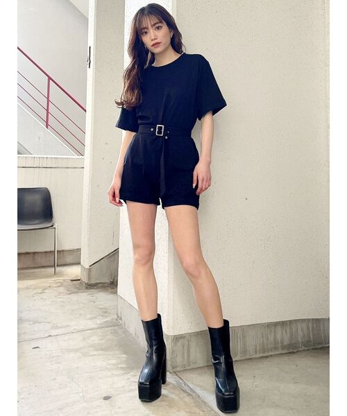 GYDA(ジェイダ)の「ベルト付キハーフスリーブカットロンパース(サロペット/オーバーオール・レディース・ブラック/ベージュ・FREE)」の20枚目の写真
