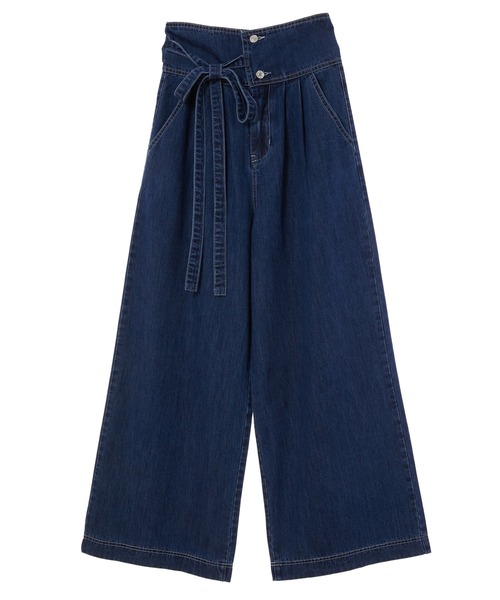 fifth calin（フィフスカラン）の「ウエストリボンハイウエストデニム（デニムパンツ・レディース・ブルー・SMALL/MEDIUM/LARGE）」の2枚目の写真