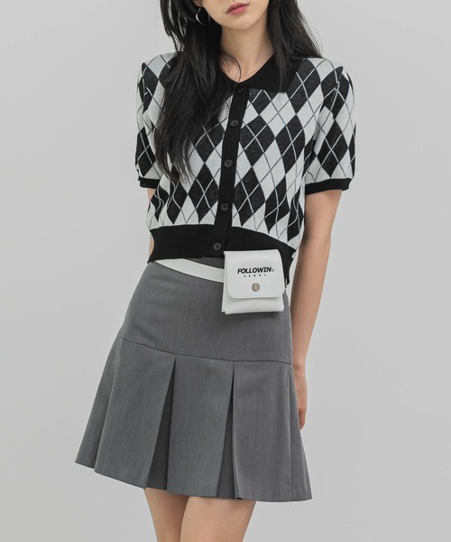 FOLLOWIN（フォロウィン）の「アーガイルチェックニット半袖カーディガン（カーディガン/ボレロ・レディース・ブラック/パープル/グレー/ベージュ/ネイビー・FREE）」の22枚目の写真