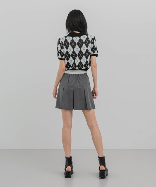 FOLLOWIN（フォロウィン）の「アーガイルチェックニット半袖カーディガン（カーディガン/ボレロ・レディース・ブラック/パープル/グレー/ベージュ/ネイビー・FREE）」の6枚目の写真