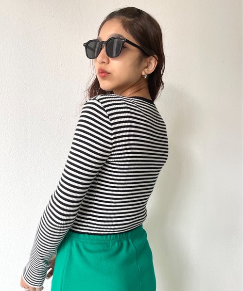 SHAGGIE（シャギー）の「マルチボーダーニットカーディガン（カーディガン/ボレロ・レディース・ブラック/グリーン/マスタード・FREE）」の13枚目の写真