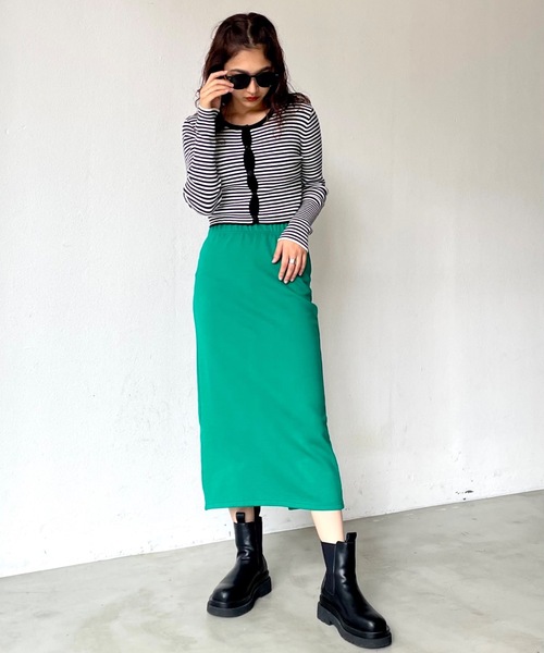 SHAGGIE（シャギー）の「マルチボーダーニットカーディガン（カーディガン/ボレロ・レディース・ブラック/グリーン/マスタード・FREE）」の8枚目の写真