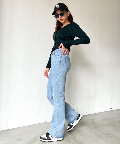 SHAGGIE（シャギー）の「マルチボーダーニットカーディガン（カーディガン/ボレロ・レディース・ブラック/グリーン/マスタード・FREE）」の6枚目の写真