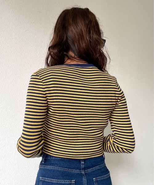 SHAGGIE（シャギー）の「マルチボーダーニットカーディガン（カーディガン/ボレロ・レディース・ブラック/グリーン/マスタード・FREE）」の15枚目の写真