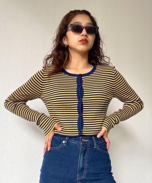 SHAGGIE（シャギー）の「マルチボーダーニットカーディガン（カーディガン/ボレロ・レディース・ブラック/グリーン/マスタード・FREE）」の9枚目の写真