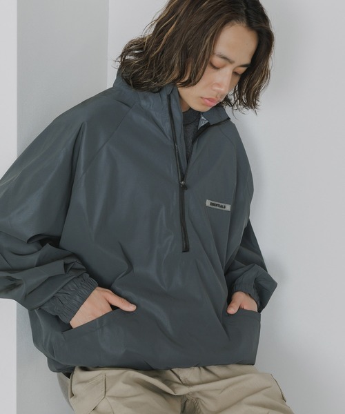 ESSENTIALS カーキ ハーフジップジャケット FOG ESSENTIALS/エッセンシャルズ FOG TRACK NYLON HALF ZIP