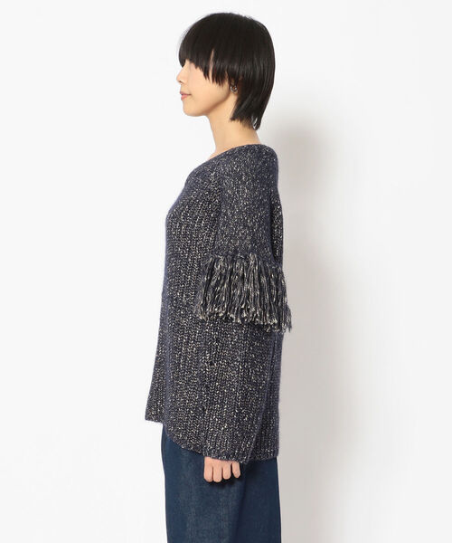 EARIH(アーリ)の「EARIH(アーリ)フリンジVネックニット(ニット/セーター・レディース・ネイビー・FREE)」の2枚目の写真