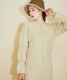 MADEMOISELLE ROPE' | パフスリーブウエストシェイプニットワンピース(ワンピース)