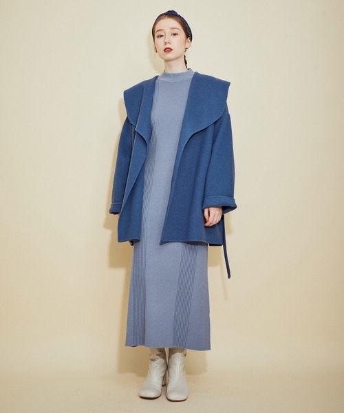 MADEMOISELLE ROPE'(マドモアゼル ロペ)の「パフスリーブウエストシェイプニットワンピース(ワンピース・レディース・オフホワイト/ブルー系その他4・38)」の9枚目の写真