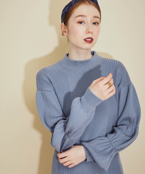 MADEMOISELLE ROPE'(マドモアゼル ロペ)の「パフスリーブウエストシェイプニットワンピース(ワンピース・レディース・オフホワイト/ブルー系その他4・38)」の17枚目の写真