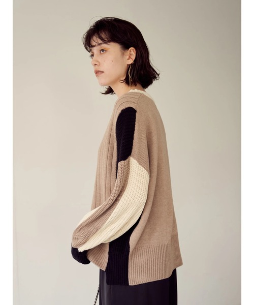 Editt by YECCA VECCA（エディットバイイェッカヴェッカ）の「カラーブロッキングMIX編みニット＊（ニット/セーター・レディース・アイボリー/ブラック・FREE）」の12枚目の写真