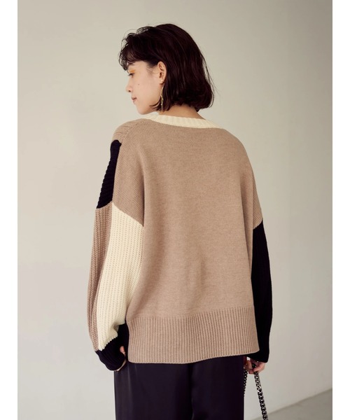 Editt by YECCA VECCA（エディットバイイェッカヴェッカ）の「カラーブロッキングMIX編みニット＊（ニット/セーター・レディース・アイボリー/ブラック・FREE）」の11枚目の写真