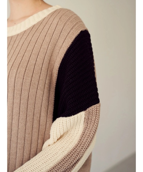 Editt by YECCA VECCA（エディットバイイェッカヴェッカ）の「カラーブロッキングMIX編みニット＊（ニット/セーター・レディース・アイボリー/ブラック・FREE）」の8枚目の写真