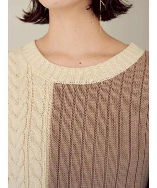 Editt by YECCA VECCA（エディットバイイェッカヴェッカ）の「カラーブロッキングMIX編みニット＊（ニット/セーター・レディース・アイボリー/ブラック・FREE）」の6枚目の写真