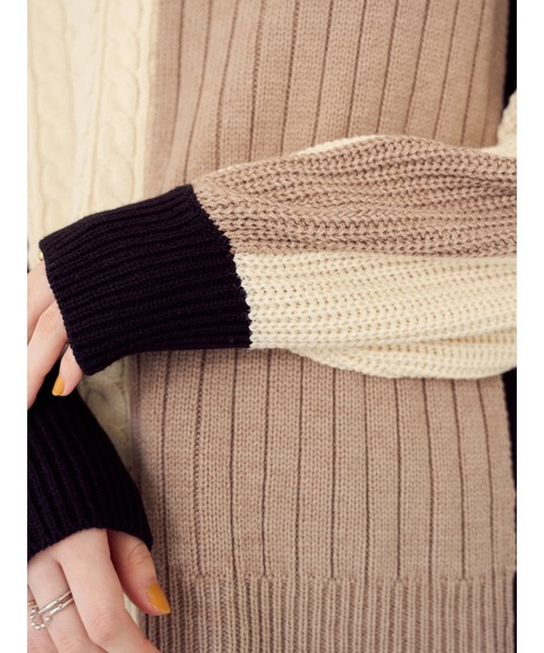 Editt by YECCA VECCA（エディットバイイェッカヴェッカ）の「カラーブロッキングMIX編みニット＊（ニット/セーター・レディース・アイボリー/ブラック・FREE）」の14枚目の写真
