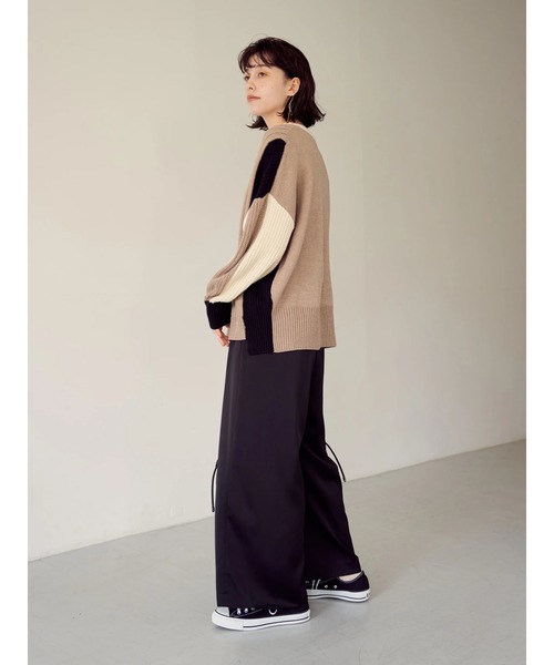 Editt by YECCA VECCA（エディットバイイェッカヴェッカ）の「カラーブロッキングMIX編みニット＊（ニット/セーター・レディース・アイボリー/ブラック・FREE）」の9枚目の写真