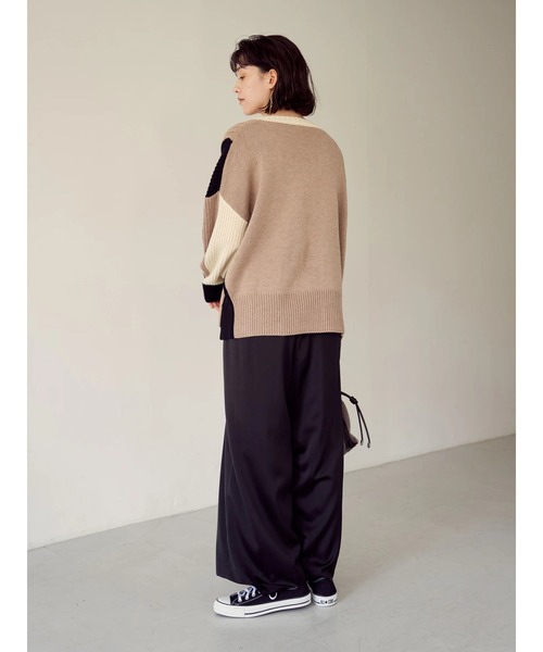 Editt by YECCA VECCA（エディットバイイェッカヴェッカ）の「カラーブロッキングMIX編みニット＊（ニット/セーター・レディース・アイボリー/ブラック・FREE）」の7枚目の写真