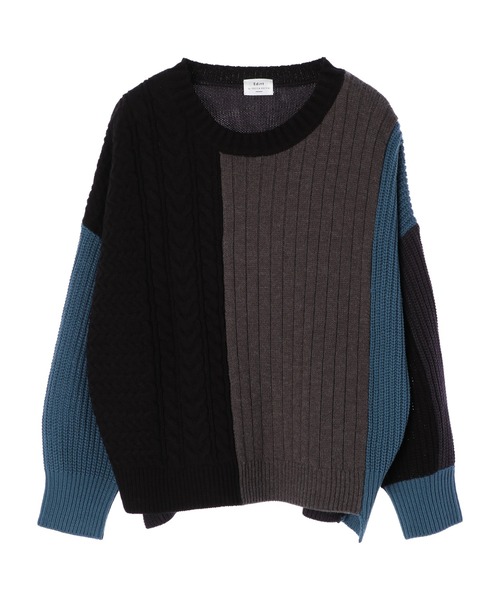 Editt by YECCA VECCA（エディットバイイェッカヴェッカ）の「カラーブロッキングMIX編みニット＊（ニット/セーター・レディース・アイボリー/ブラック・FREE）」の10枚目の写真