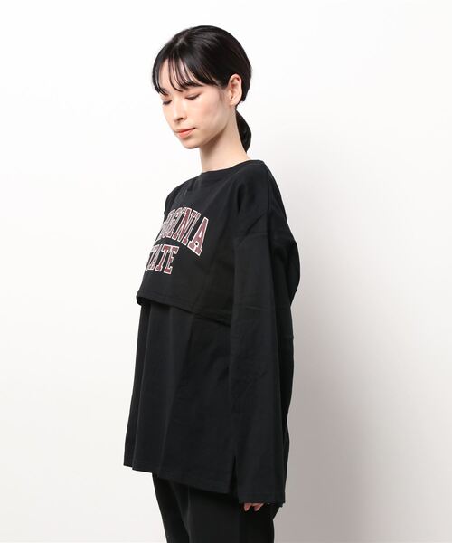 Lull（ルル）の「【Lull / ルル】レイヤードカレッジロゴロンT（Tシャツ/カットソー・レディース・杢グレー/ブラック/ホワイト・ONESIZE）」の5枚目の写真