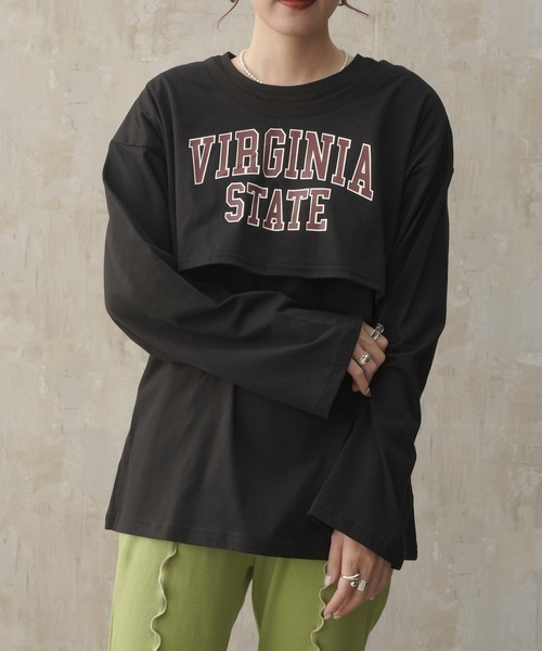 Lull（ルル）の「【Lull / ルル】レイヤードカレッジロゴロンT（Tシャツ/カットソー・レディース・杢グレー/ブラック/ホワイト・ONESIZE）」の3枚目の写真