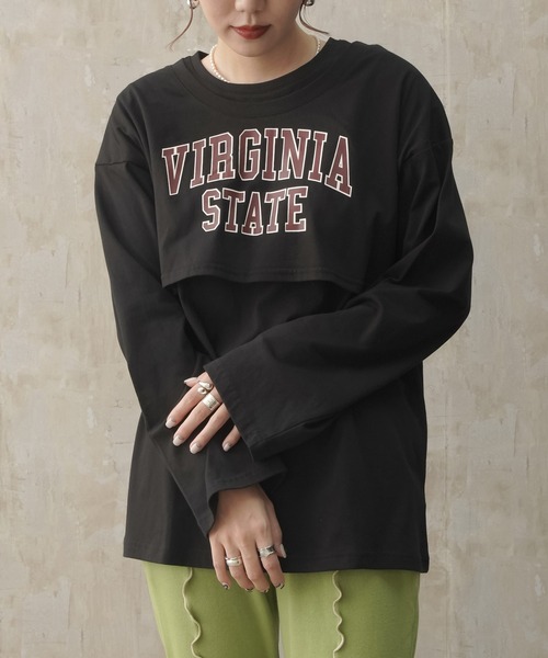 Lull（ルル）の「【Lull / ルル】レイヤードカレッジロゴロンT（Tシャツ/カットソー・レディース・杢グレー/ブラック/ホワイト・ONESIZE）」の12枚目の写真