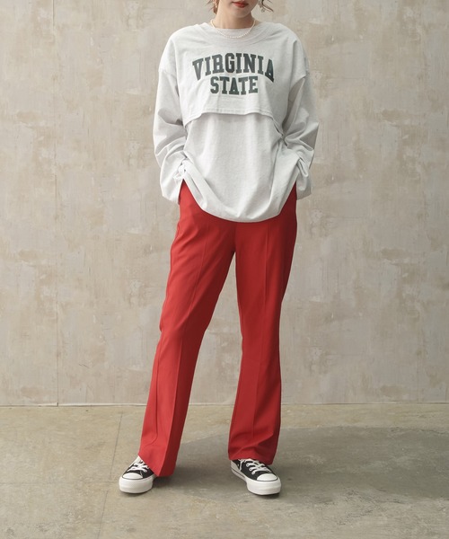 Lull（ルル）の「【Lull / ルル】レイヤードカレッジロゴロンT（Tシャツ/カットソー・レディース・杢グレー/ブラック/ホワイト・ONESIZE）」の6枚目の写真